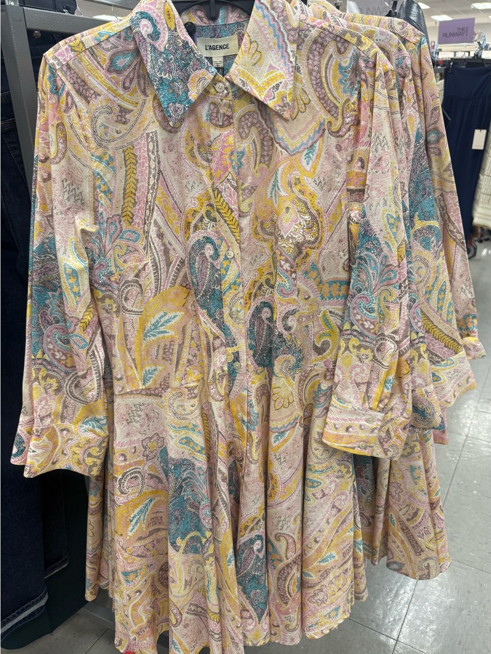 L'AGENCE Pastel Paisley Mini Dress — Yellow, Teal, Pink